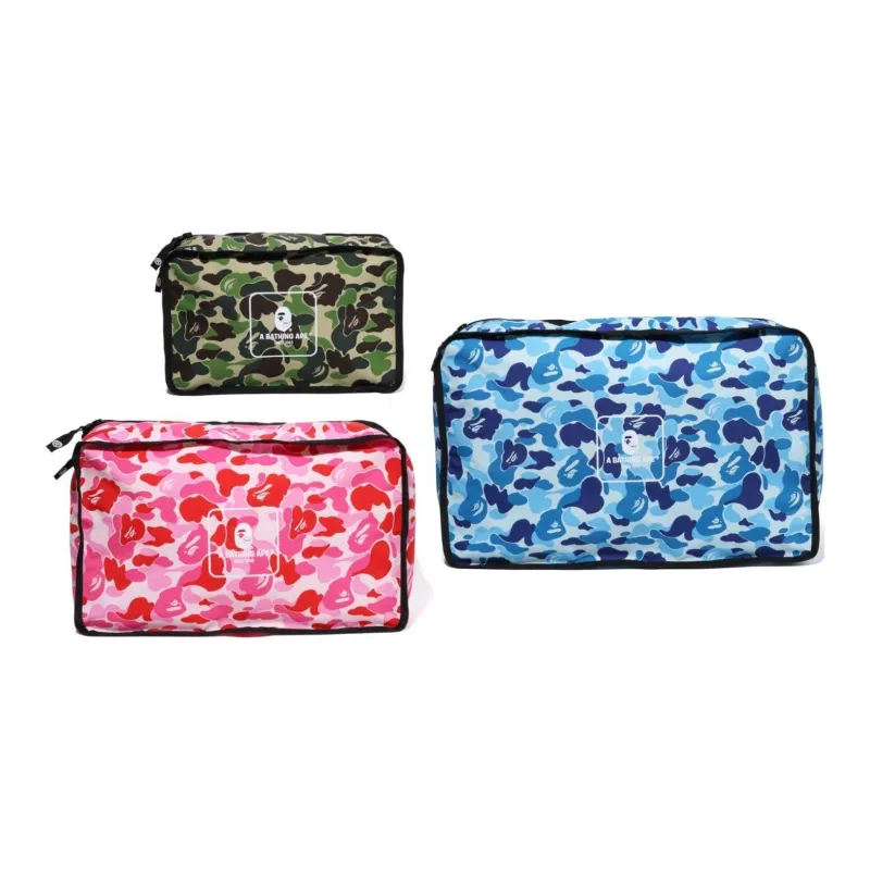 A BATHING APE Nylon Handheld Storage Bag Unisex Blue+Red+Camouflage-1