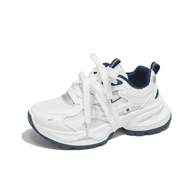 Warrior Low Top Chunky Sneakers Unisex White Dark Blue-1