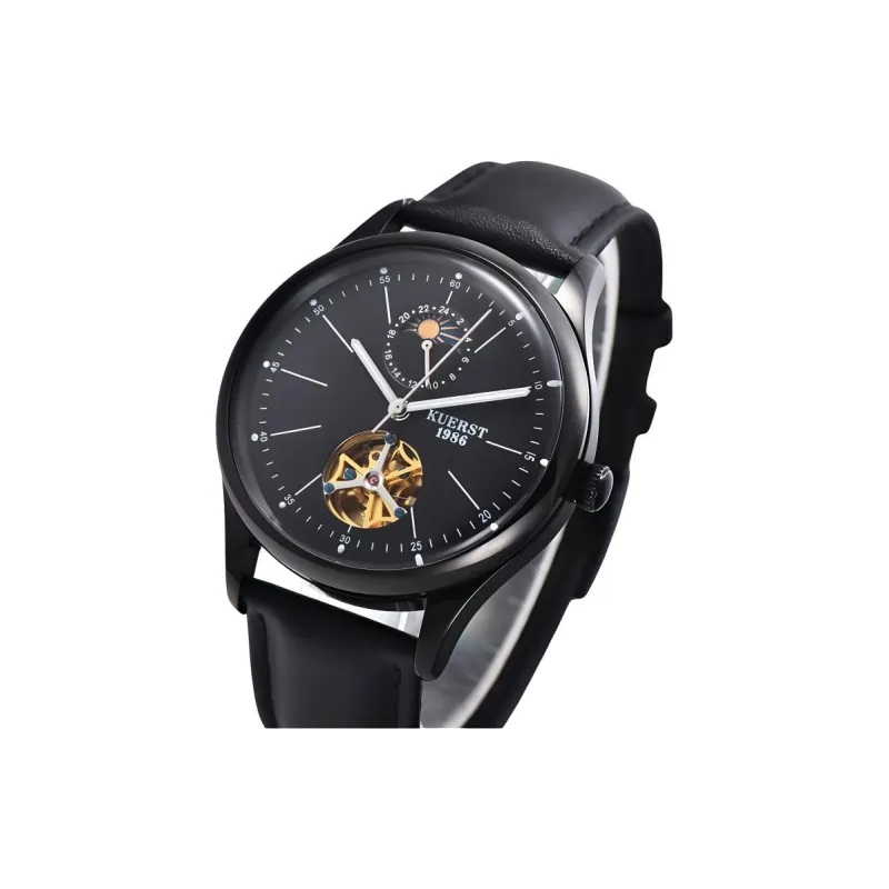 KUERST Automatic Mechanical Movement Cow Leather Strap Watch Unisex White Dial-7