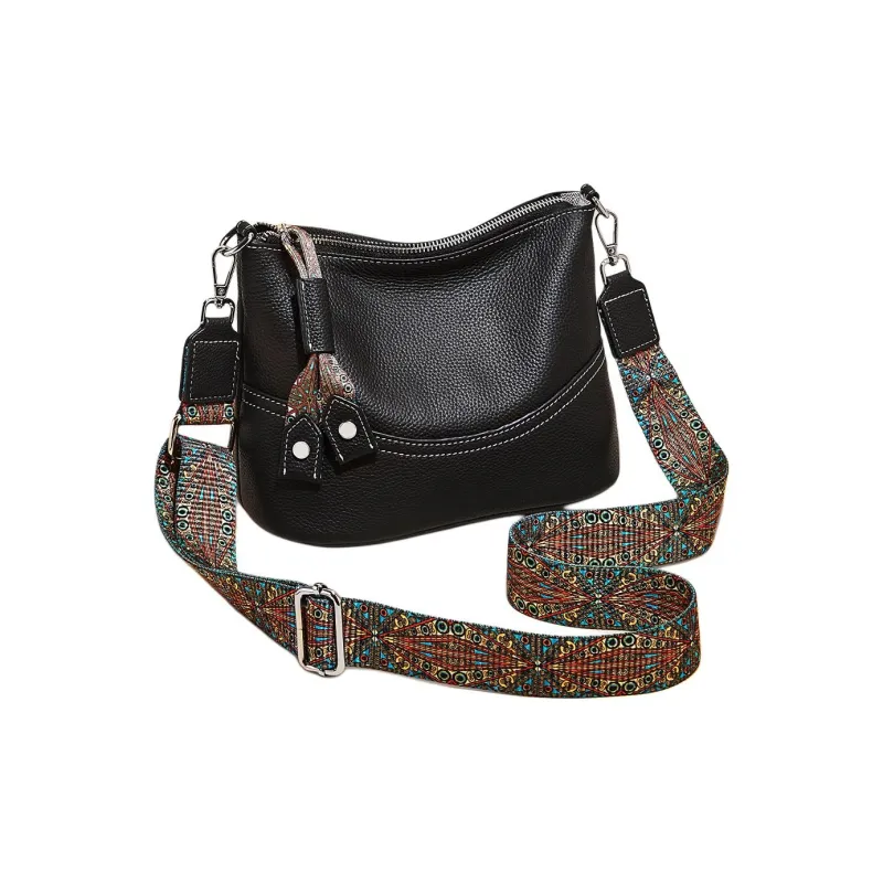 Marino Orlandi Cow Leather Bonded Synthetic Leather Shoulder Bag Bucket Mom Bag Large Size Women's Black/White/Gray-2