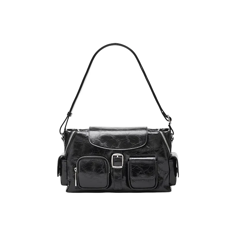 PECO Cow Leather Tote Bag Shoulder Bag Unisex Black/White/Brown-1