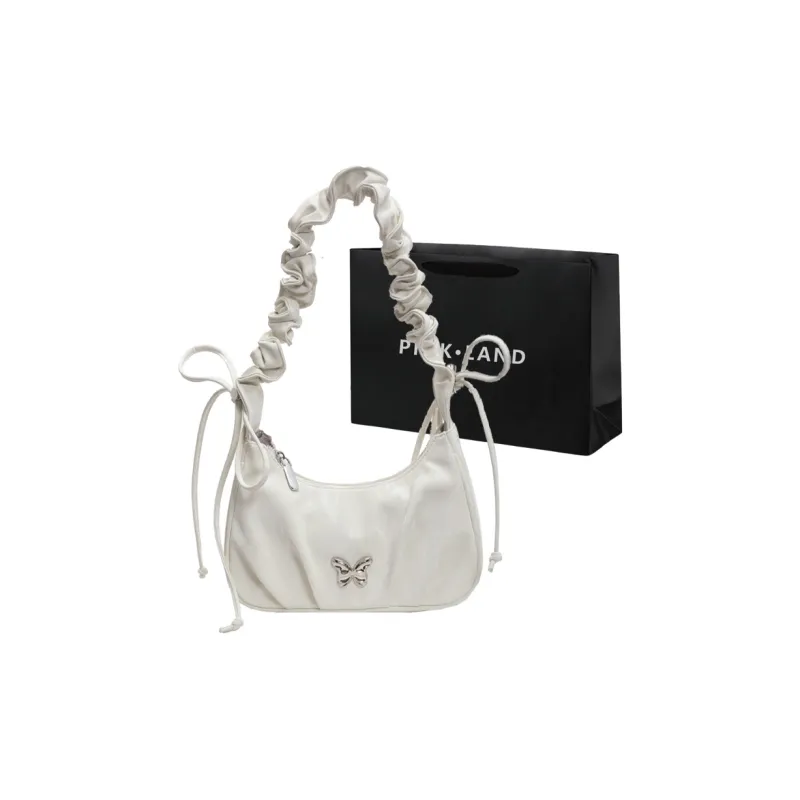 PINK·LAND PU Shoulder Bag Women's Ecru/Silver/Green Black-0