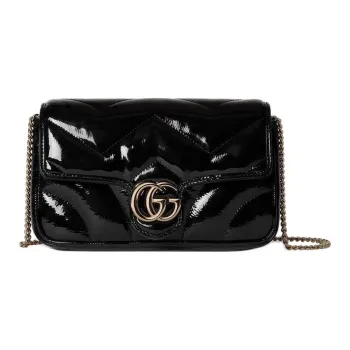 GUCCI GG Marmont Patent Leather Shoulder Bag Crossbody Bag Handbag Extra Mini Women's Black