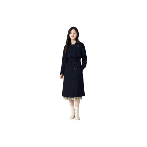 BBLLUUEE Trench Coats Women's Navy Blue