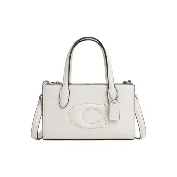COACH Refined Calfskin Shoulder Bag, Crossbody Bag, Handbag Trumpets Women's Silver & White