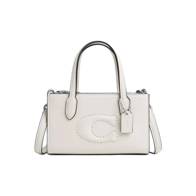 COACH Refined Calfskin Shoulder Bag, Crossbody Bag, Handbag Trumpets Women's Silver & White-0