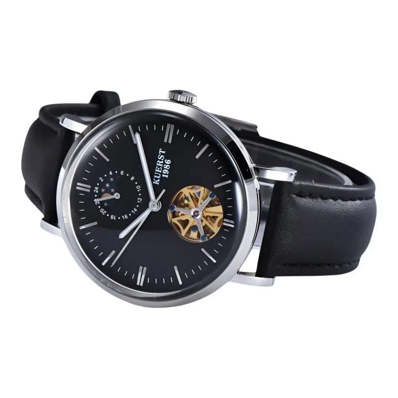 KUERST Automatic Mechanical Movement Cow Leather Strap Watch Unisex White Dial-4