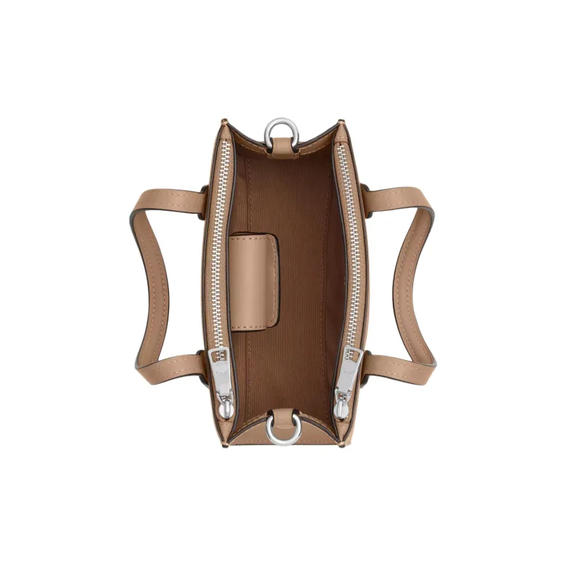 COACH Premium Calfskin Shoulder Bag Crossbody Bag Handbag Small Size Women's Silver & Tan-2