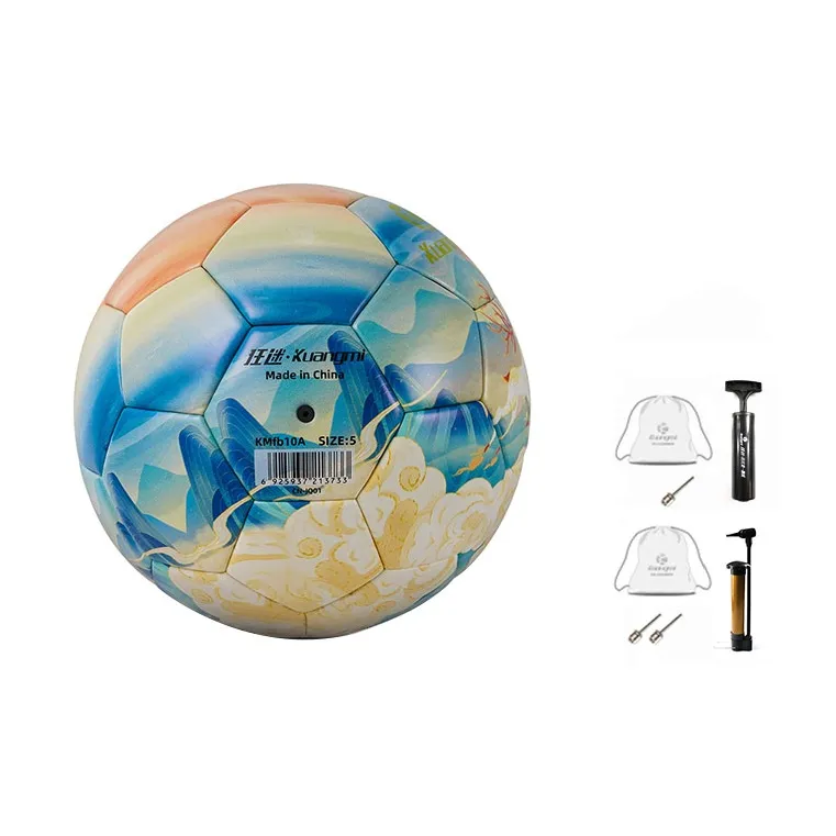 Kuangmi Size 5 Soccer PVC Hand Stitched Soccer Ball Unisex Orange Blue Yellow-4