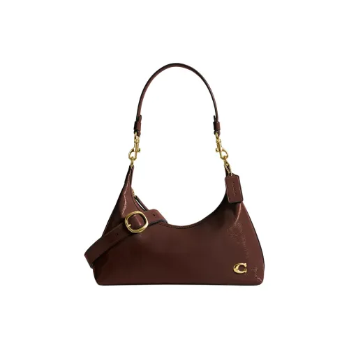 COACH Leather Portable Crossbody Bag Shoulder Bag Large Size Women's Coffee