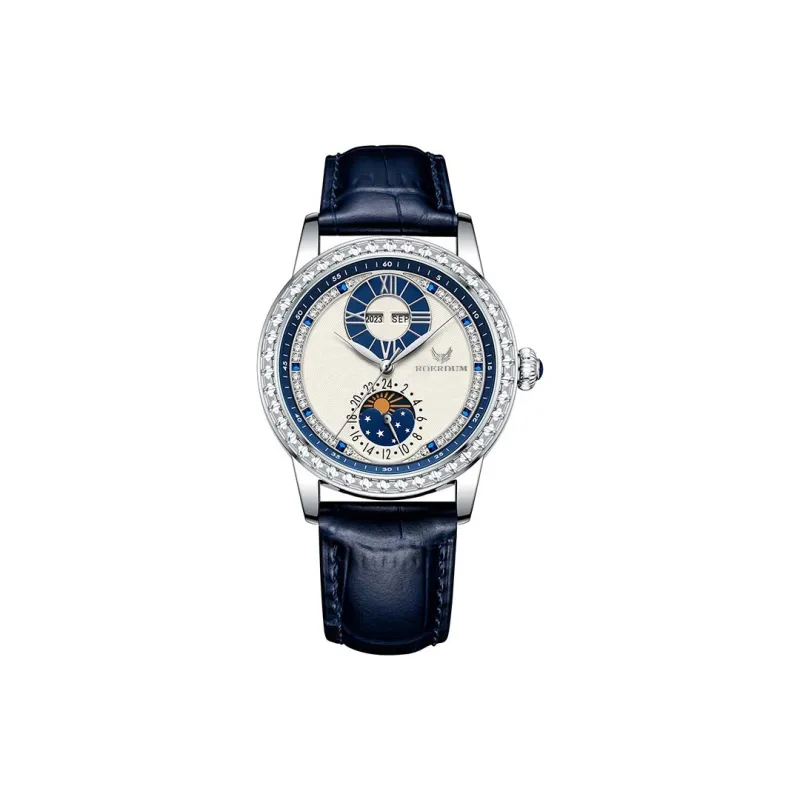 ROERDUM Super Master Collection Dawn Automatic Mechanical Movement Genuine Leather Strap Watch Men's Watches Blue Dial-0