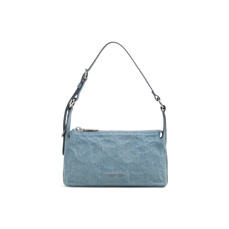 CHARLES&KEITH Fabric Shoulder Bag Trumpets Women's Dark Denim Blue-0