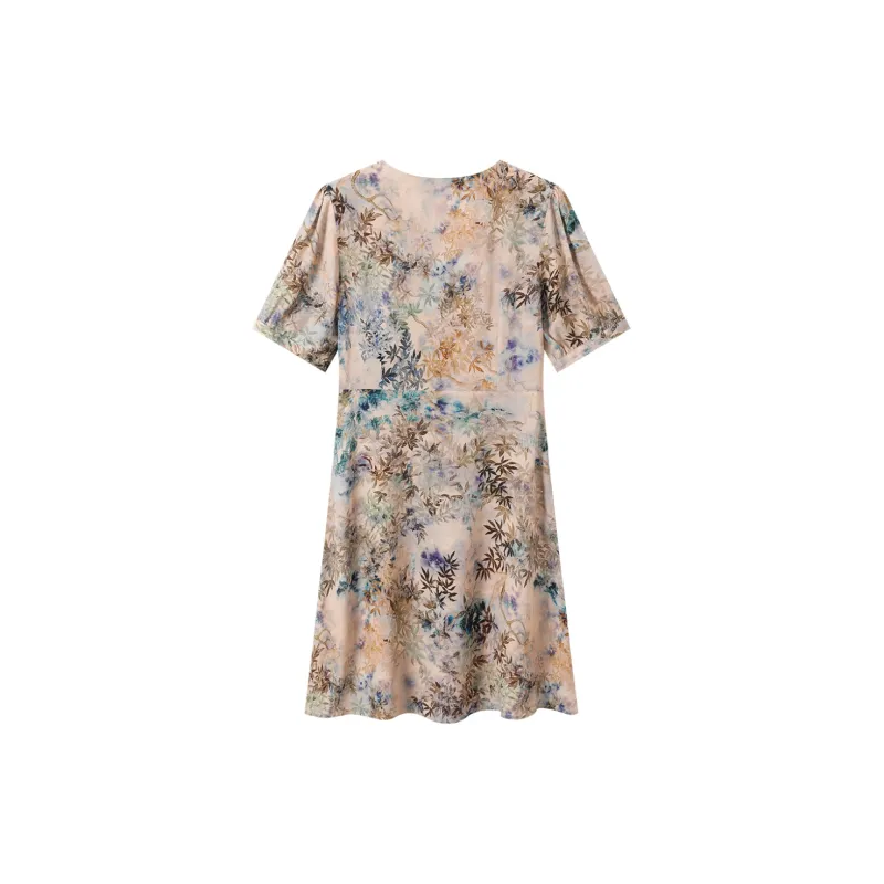 H-YXIANG Short-Sleeved Dresses Women's Luminous Leaf Silhouette-1