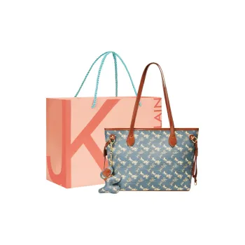 JANE KLAIN Synthetic Leather Tote Bag Shoulder Bag Large Size Women's Gray/Blue/White