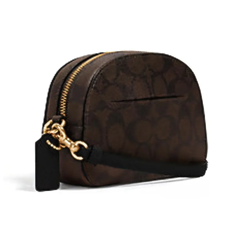 COACH Serena Canvas With Leather Shoulder Bag, Crossbody Bag, Handbag Women's Dark Brown Monogram-1