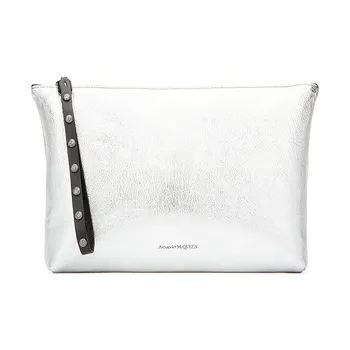 Alexander McQueen Cow Leather Clutch Unisex Silver