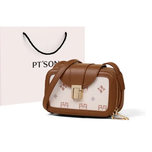 PT'SON Synthetic Leather Small Square Bag, Camera Bag, Crossbody Bag, Shoulder Bag Trumpets Women's White/Coffee