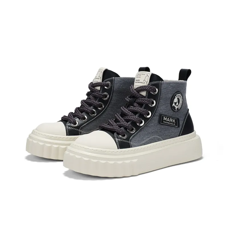 FAIRWHALE High-Top Canvas Shoes Men's Charcoal Black/Mint Mambo Green-2