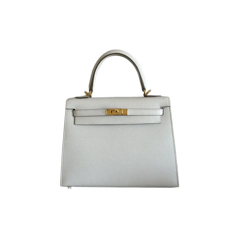 HERMES Kelly Epsom Leather Kelly Bag Shoulder Bag Crossbody Bag Handbag Small Size Women's M4 Gris Pale Cream Gray-0