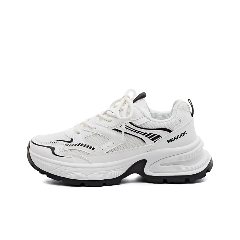 Warrior Height Increasing Abrasion Resistant Low Top Chunky Sneakers Women's White Black-0