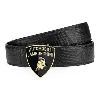Automobili Lamborghini Shield Design Genuine Leather Cross Grain Luxury Cow Leather Belts Men's Width 3.45cm