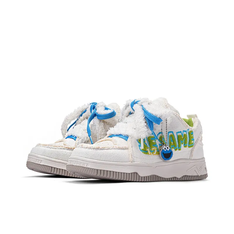 SESAME STREET Canvas Shoes Unisex Low Top Faux Fur Beige/Faux Fur Green/Faux Fur Black-0