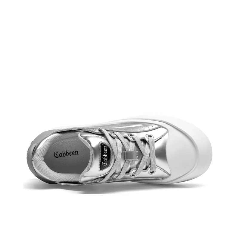 Cabbeen Preppy Round Head Wear-Resistant Height Increasing Low-Top Skateboard Shoes 5cm Men's Silver-3