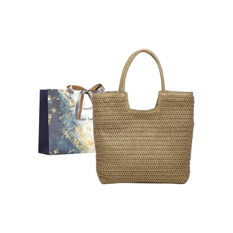 Iman's House Woven Tote Portable Commute Shoulder Bag Women's Ecru/Khaki-5