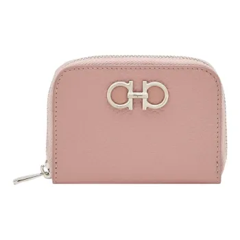 FERRAGAMO GANCINI Calfskin Card Holder Women's Blush Pink