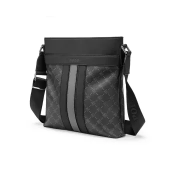 POLO PVC Synthetic Leather Crossbody Bag For Men, Shoulder Bag For Men Medium Size Men's Black