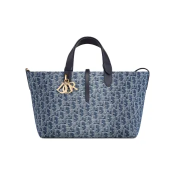 DIOR Oblique Jacquard Fabric One Shoulder Handbags Medium Size Women's Blue