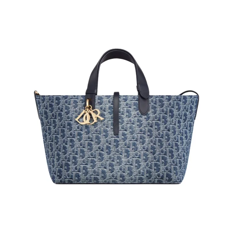 DIOR Oblique Jacquard Fabric One Shoulder Handbags Medium Size Women's Blue-0