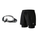 Black Double-Layer Pants+Black White Swim Goggles-Two-Piece Set