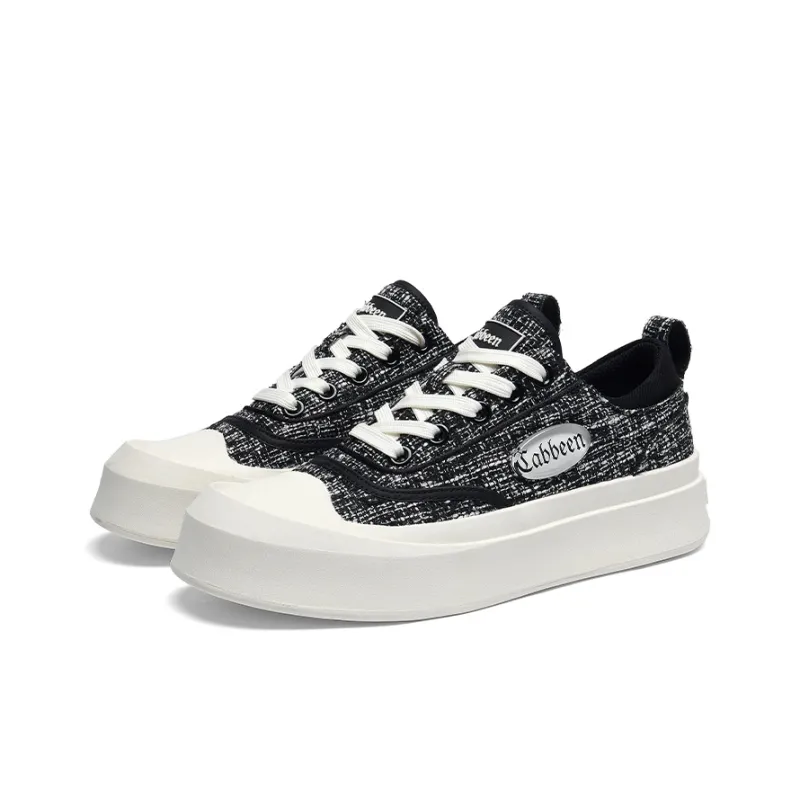 Cabbeen Chanel-Inspired Preppy Oversized Head Height Increasing Breathable Low-Top Skateboard Shoes Men's Black-2