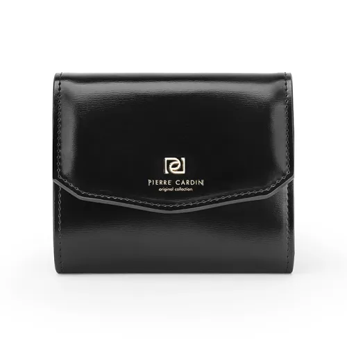 PIERRE CARDIN Cow Leather Tri Fold Women's Wallet Regular Women's Black