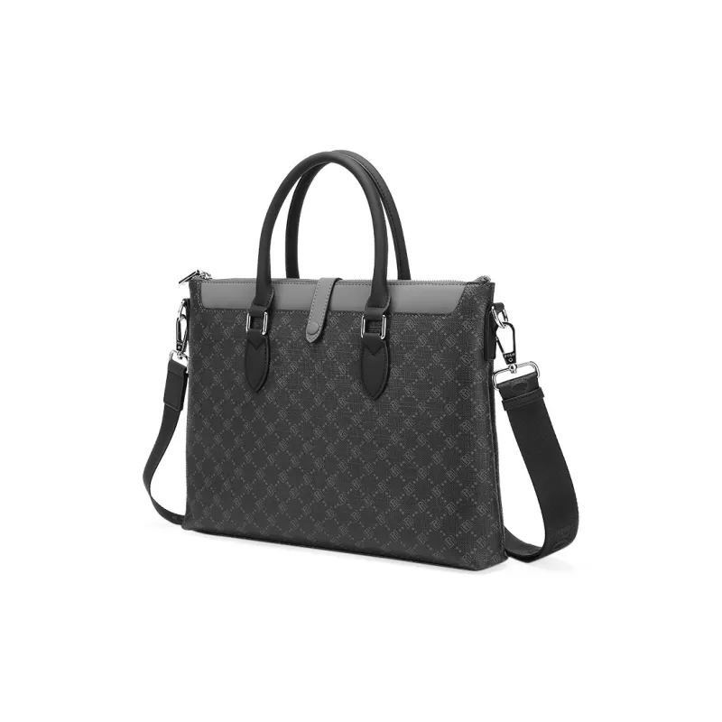 POLO PVC Synthetic Leather 15 Inch Laptop Bag, Handbag, Men's Crossbody Bag Briefcase Tubas Men's Black-0