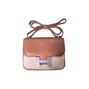 HERMES Constance Matte Crocodile Leather Shoulder Bag Crossbody Bag Women's 37 Gold Brown