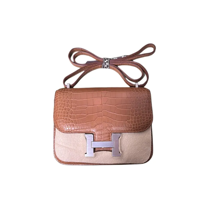 HERMES Constance Matte Crocodile Leather Shoulder Bag Crossbody Bag Women's 37 Gold Brown-0