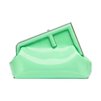 FENDI Patent Leather Calfskin One Shoulder Crossbody Clutches Women's Green
