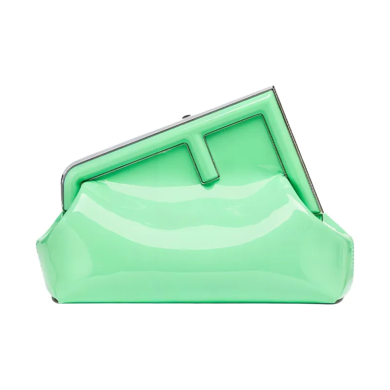 FENDI Patent Leather Calfskin One Shoulder Crossbody Clutches Women's Green-0