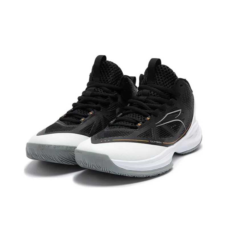 361° Cushioning, Wear Resistant Mid Top Basketball Shoes Men's Black White-2