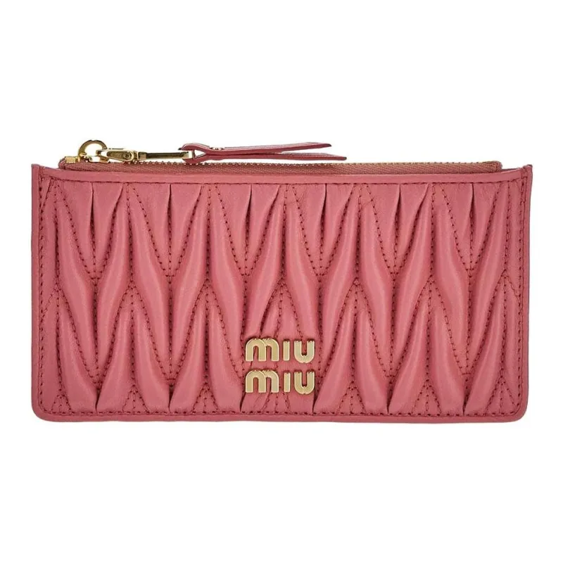 MIU MIU Matelassé Nappa Leather Card Holder, Wallet Women's Pink-0
