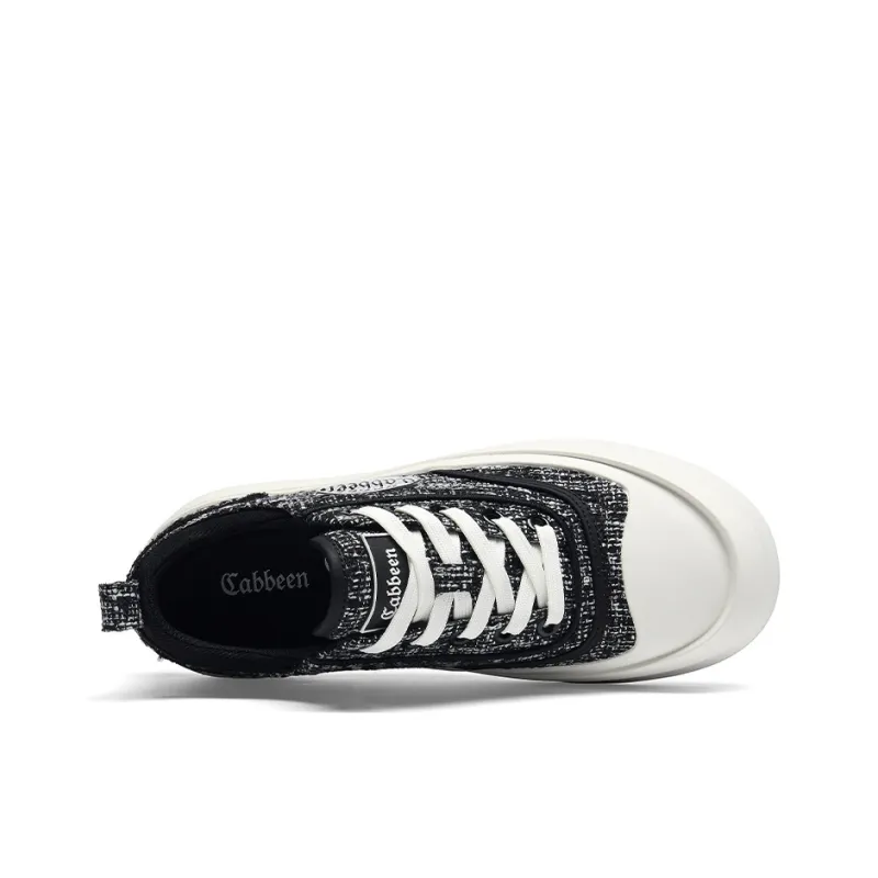 Cabbeen Chanel-Inspired Preppy Oversized Head Height Increasing Breathable Low-Top Skateboard Shoes Men's Black-3