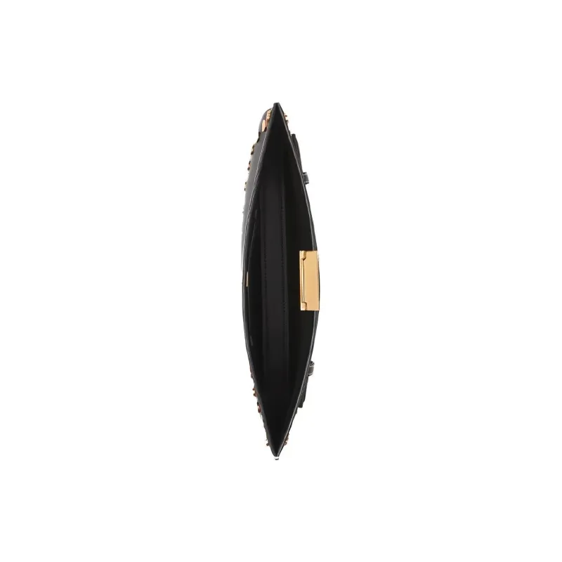 Burberry Olympia Leather Crescent Moon Clutch Women's Black-1