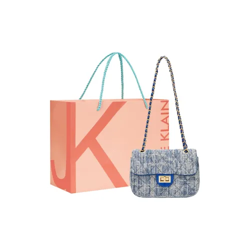 JANE KLAIN Fabric+Synthetic Leather Chain Bag Small Square Bag Shoulder Bag Regular Women's Dark Blue/Light Blue