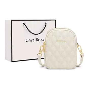 Simvay Clos Cow Leather With Synthetic Leather Shoulder Bag Crossbody Bag With Cell Phone Pouch Mini Women's Ecru/Black