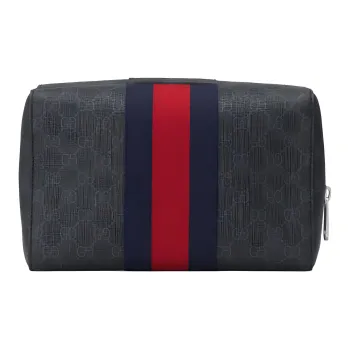 GUCCI Canvas With Leather Clutch Makeup Bag Storage Bag Toiletry Bag Unisex Black/Gray
