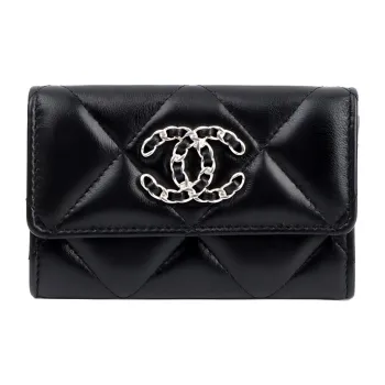CHANEL 19Bag Sheepskin Coin Purse Wallets Card Holders Women's Black