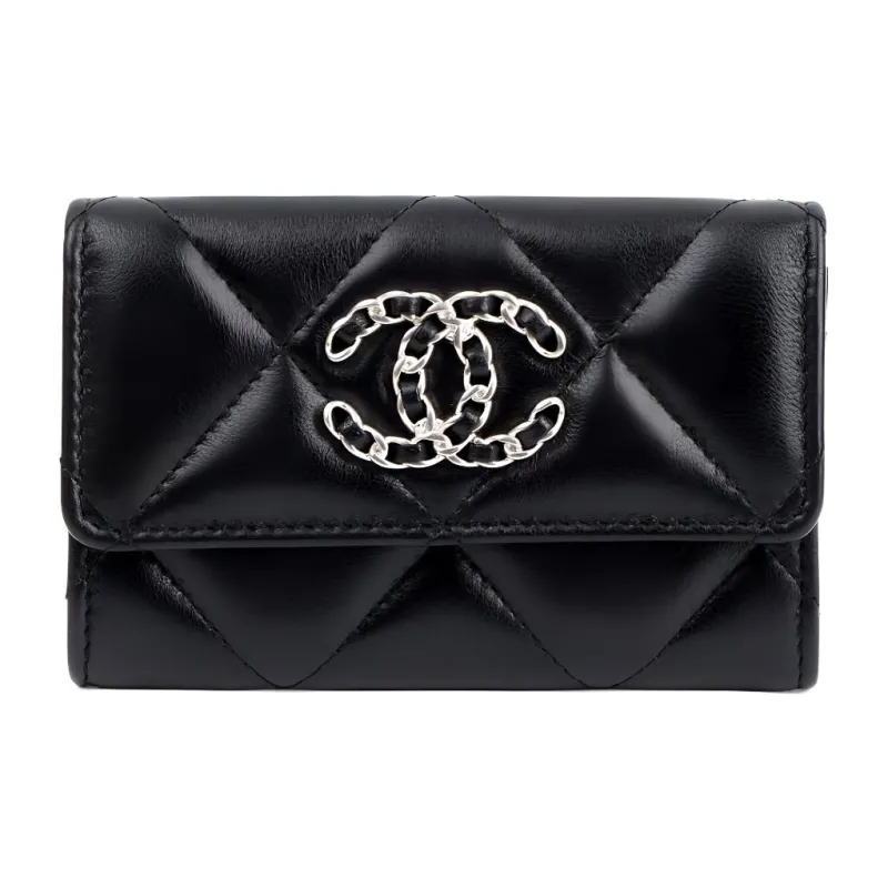 CHANEL 19Bag Sheepskin Coin Purse Wallets Card Holders Women's Black-0