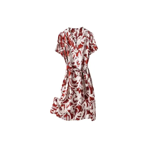 Yi Mengyuan Short-Sleeved Dresses Women's Red Floral